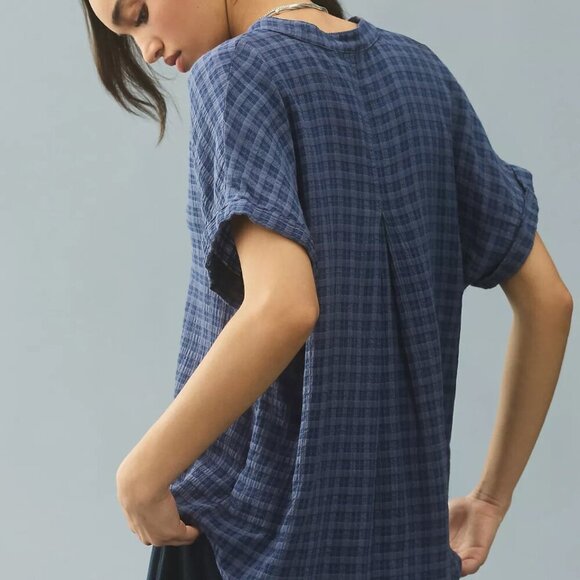 Anthropologie Cloth & Stone Short-Sleeve Pullover Blouse Top Blue NEW - Picture 2 of 14